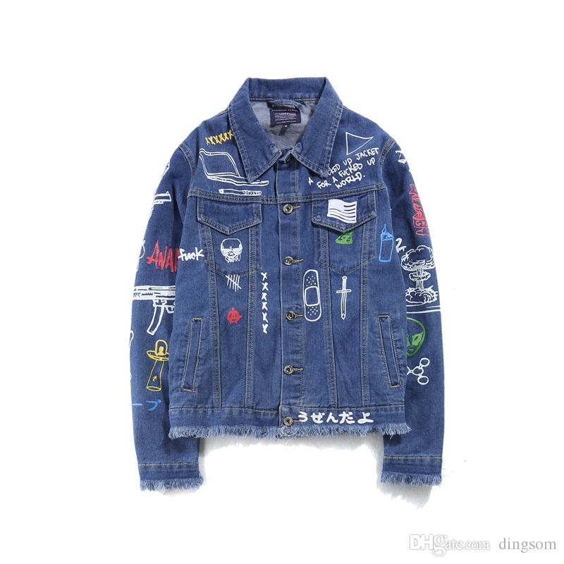 800x800 Graffiti Hand Painted Women Men Denim Jackets Mens Harajuku - Painting Denim Jacket