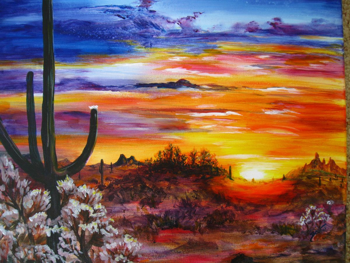 1200x900 Desert Painting With Cactus, Desert Flowers,nd What Looks Like - Painting Desert
