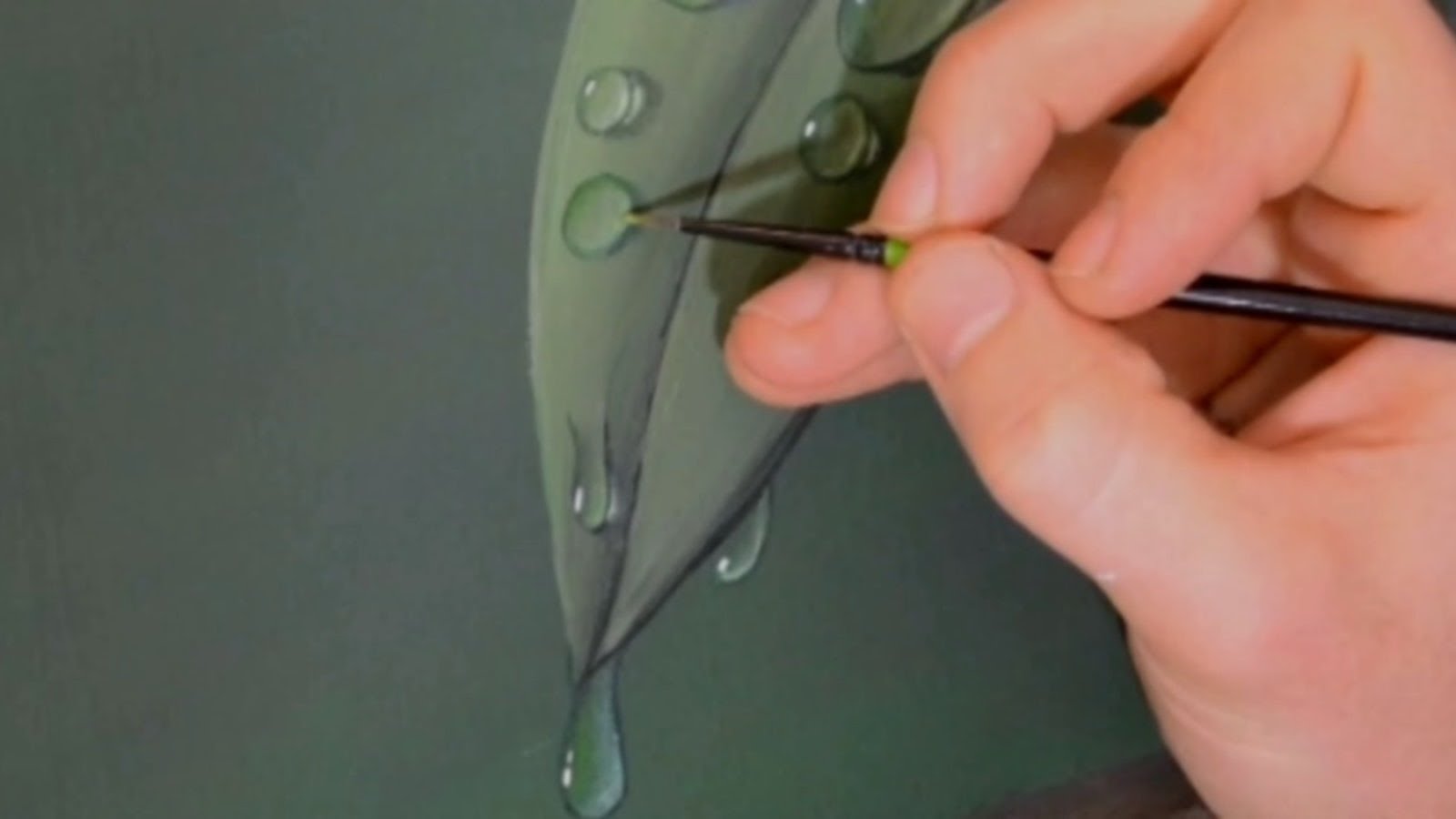 1600x900 Painting Water Drops On A Leaf - Painting Dew Drops