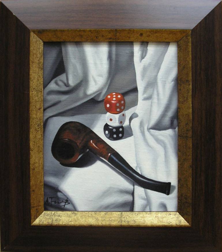 770x874 Saatchi Art Still Life With Drapery, Pipe And Dice Painting By - Painting Dice