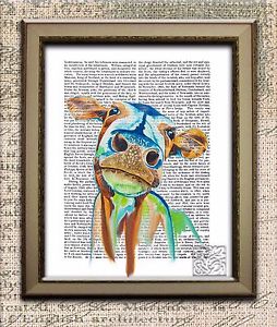 254x300 Colourful Cow Painting Vintage Dictionary Art Print Cow Face - Painting Dictionary