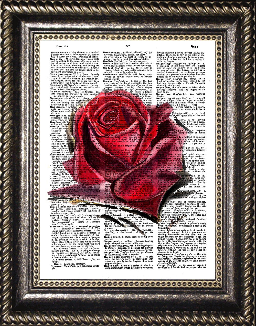 1000x1273 Rose Dictionary Art Print, Red Rose Print On Dictionary Page, Red - Painting Dictionary