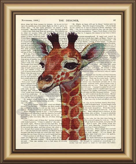 471x567 Watercolor Giraffe Dictionary Canvas Painting Wall Art Poster - Painting Dictionary