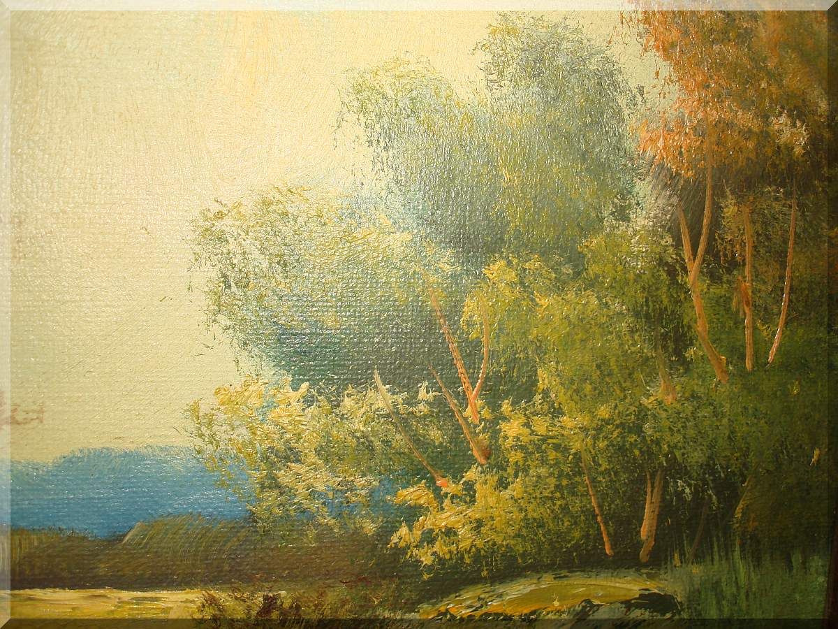 1200x900 Oil On Canvas Framed Painting Country Dirt Road Pond Hills Trees - Painting Dirt