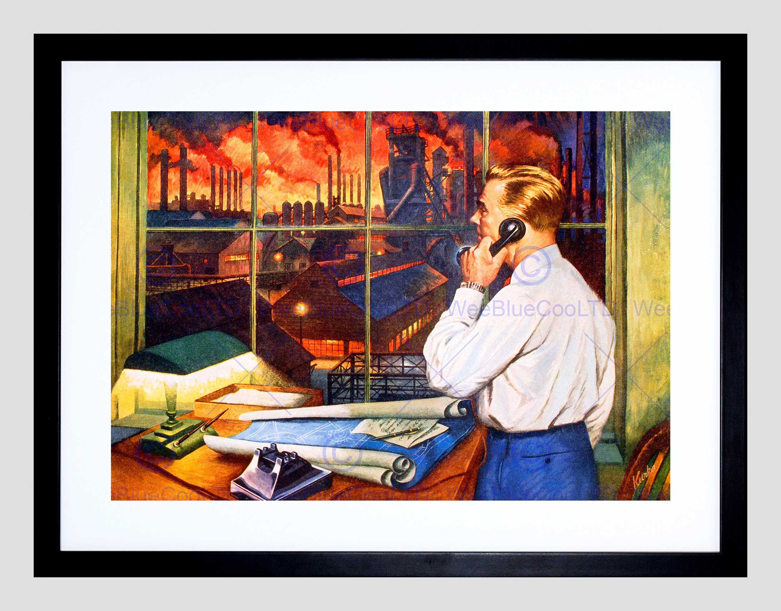 2500x1956 Painting Disaster Scene Fire Factory Inferno Blaze Framed Art - Painting Disaster