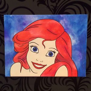 300x299 Stunning Hand Painted Disney Little Mermaid Ariel Painting Canvas - Painting Disney