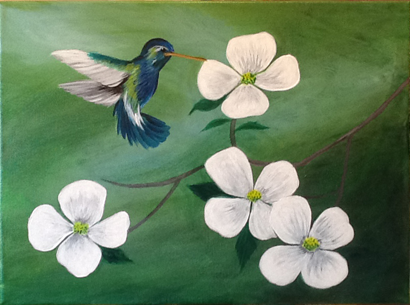 818x608 Hummingbird With Dogwood Blooms Tilted Canvas Paint Party - Painting Dogwood Flowers