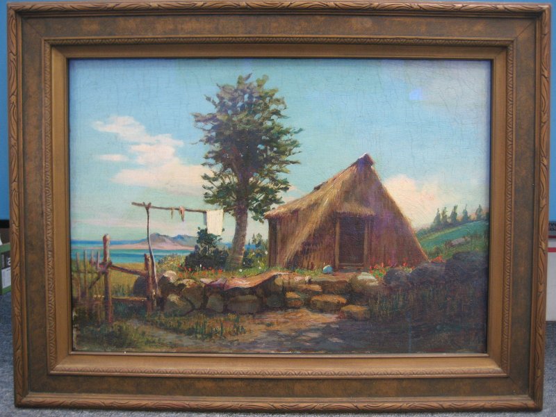 800x600 D. Howard Hitchcock Original Painting Of A Grass House - Painting Douglas Fir