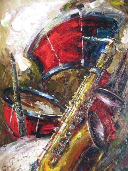 450x600 Untitled Sax And Drum Kit Is An Original Oil Painting On Canvas By - Painting Drum