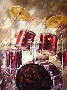223x300 Drum Set, Original Still Life Oil Handmade Painting On Canvas - Painting Drum