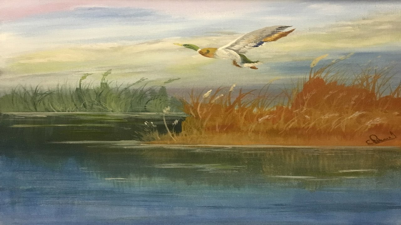 1280x720 Simple Step By Step Acrylic Painting Reeds Amp Water With Duck - Painting Duck