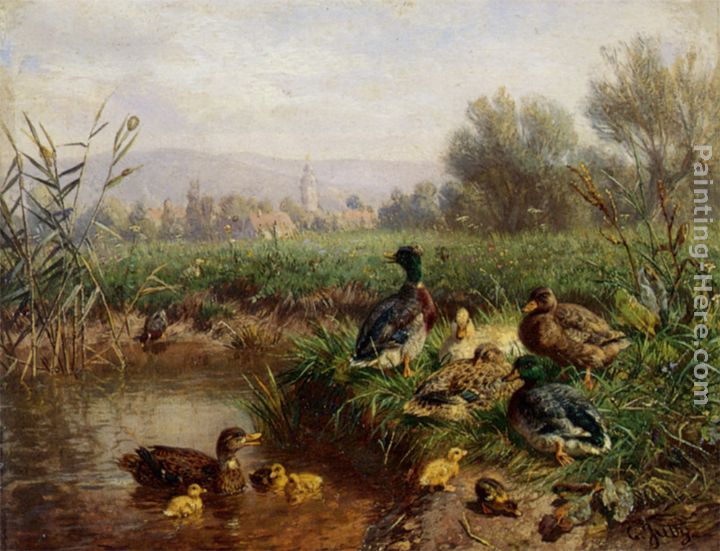 720x551 Carl Jutz Ducks By A Pond Painting Anysize 50% Off - Painting Duck