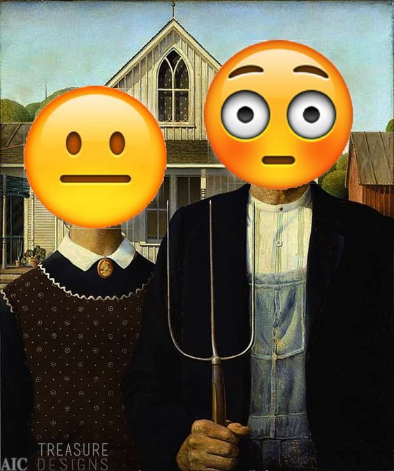564x673 American Gothic [Grant Wood] Shocked Emoji, American - Painting Emoji