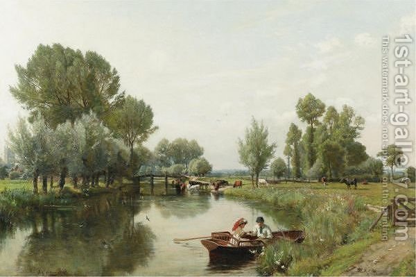 600x399 Boating In The English Countryside Frederick George Cotman - Painting English Countryside