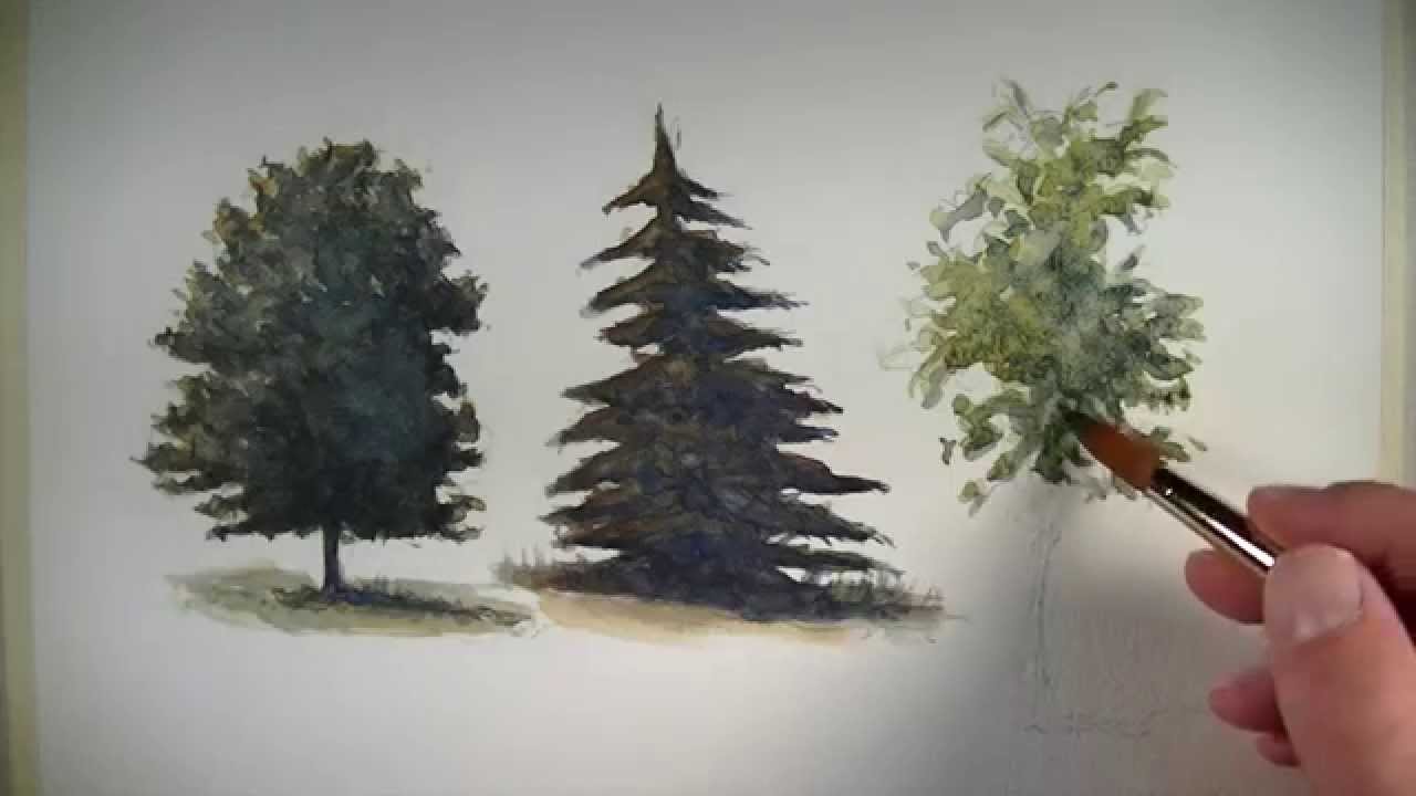 1280x720 How To Paint Trees With Watercolor - Painting Evergreen Trees