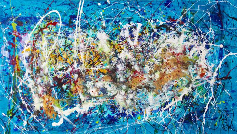 770x437 Saatchi Art Deep Blue Dripping Pouring Pollockstyle Abstract - Painting Expressionism
