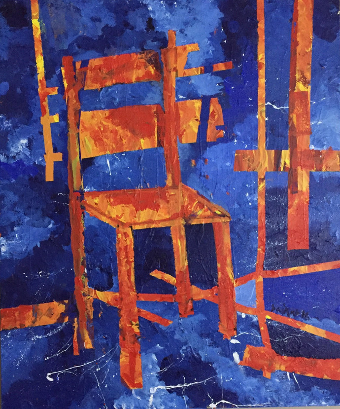 690x829 The Chair Of Fire By Artist Saikat Chakraborty Expressionism - Painting Expressionism