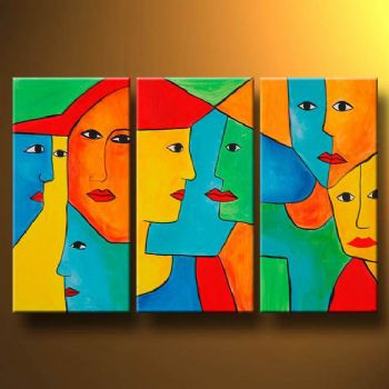 350x350 Square Faces Modern Canvas Abstract Oil Painting Wall Art - Painting Faces On Canvas