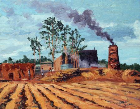 450x349 Jaggery Factory By Artist Tushar Patange Landscape Art Oil - Painting Factory