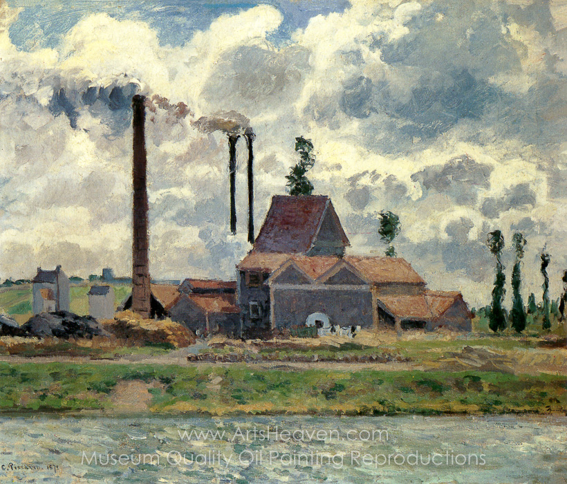 820x700 Reproduction Painting Camille Pissarro Factory Near Pontoise, Hand - Painting Factory
