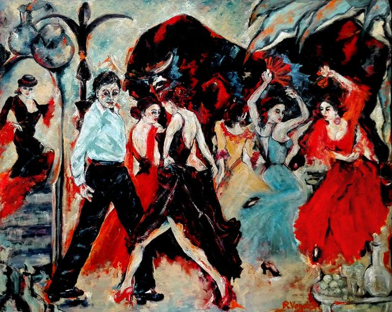 770x614 Saatchi Art Fiesta De Flamenco Painting By Renate Vogel Stelling - Painting Fiesta