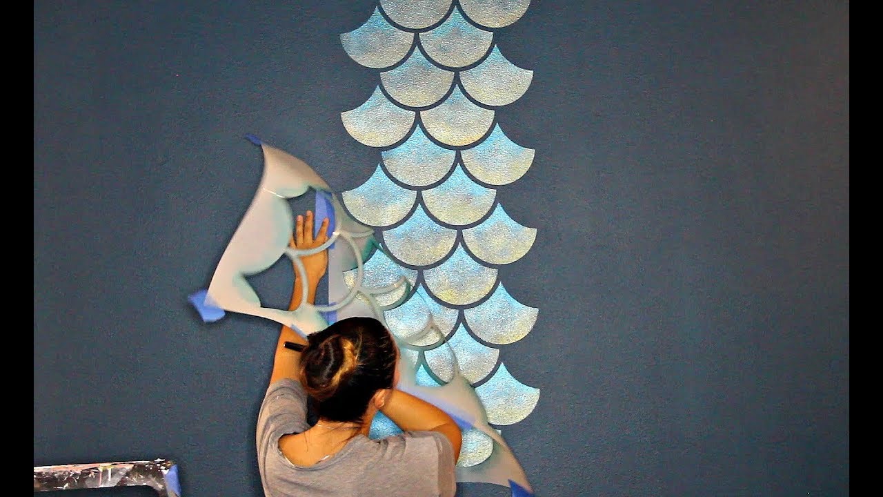 1280x720 How To Stencil A Mermaid Fish Scales Wall - Painting Fish Scales