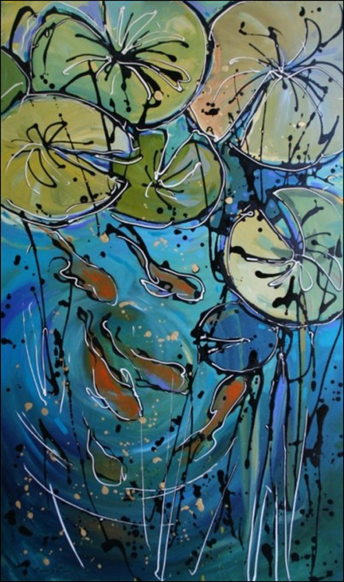 500x846 Tracey Creighton Abstract Large Scale Landscape Paintings - Painting Fish Scales With Acrylic