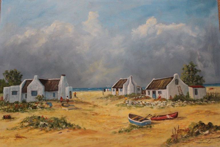 770x514 Saatchi Art Fisherman Cottages Painting By Dieuwie Holthuysen - Painting Fisherman