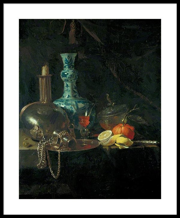 600x726 Still Life With A Pilgrim Flask Candlestick Porcelain Vase - Painting Flask