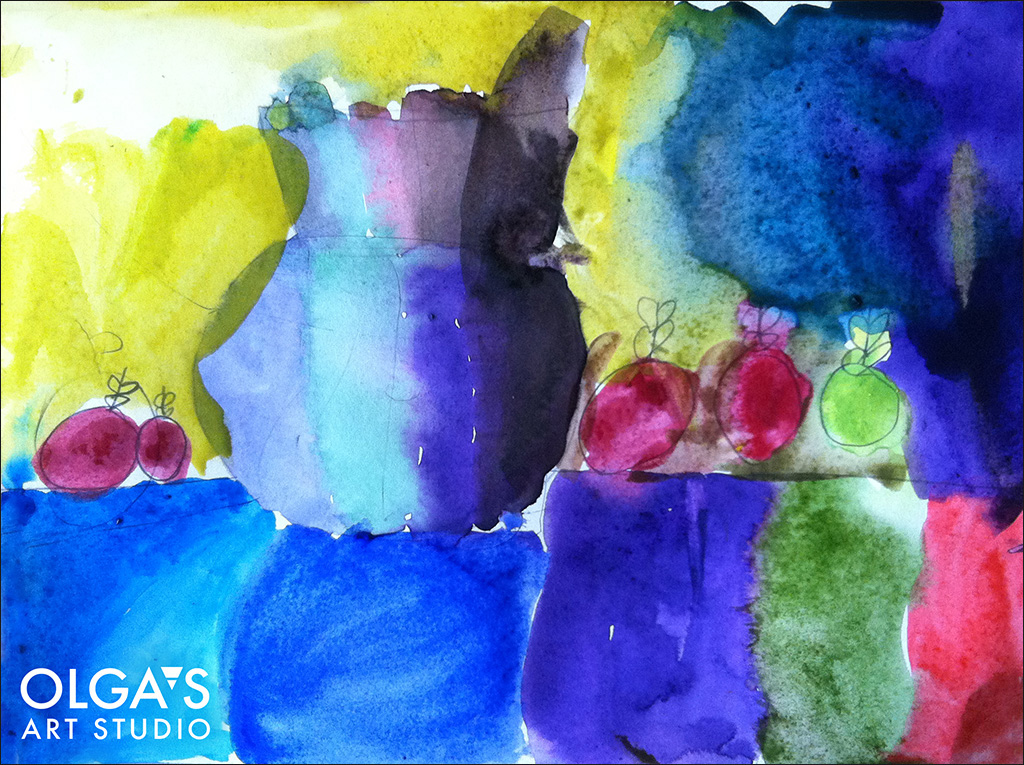 1024x765 Colorful Watercolor Still Life By 6 Year Old - Painting For 6 Year Olds