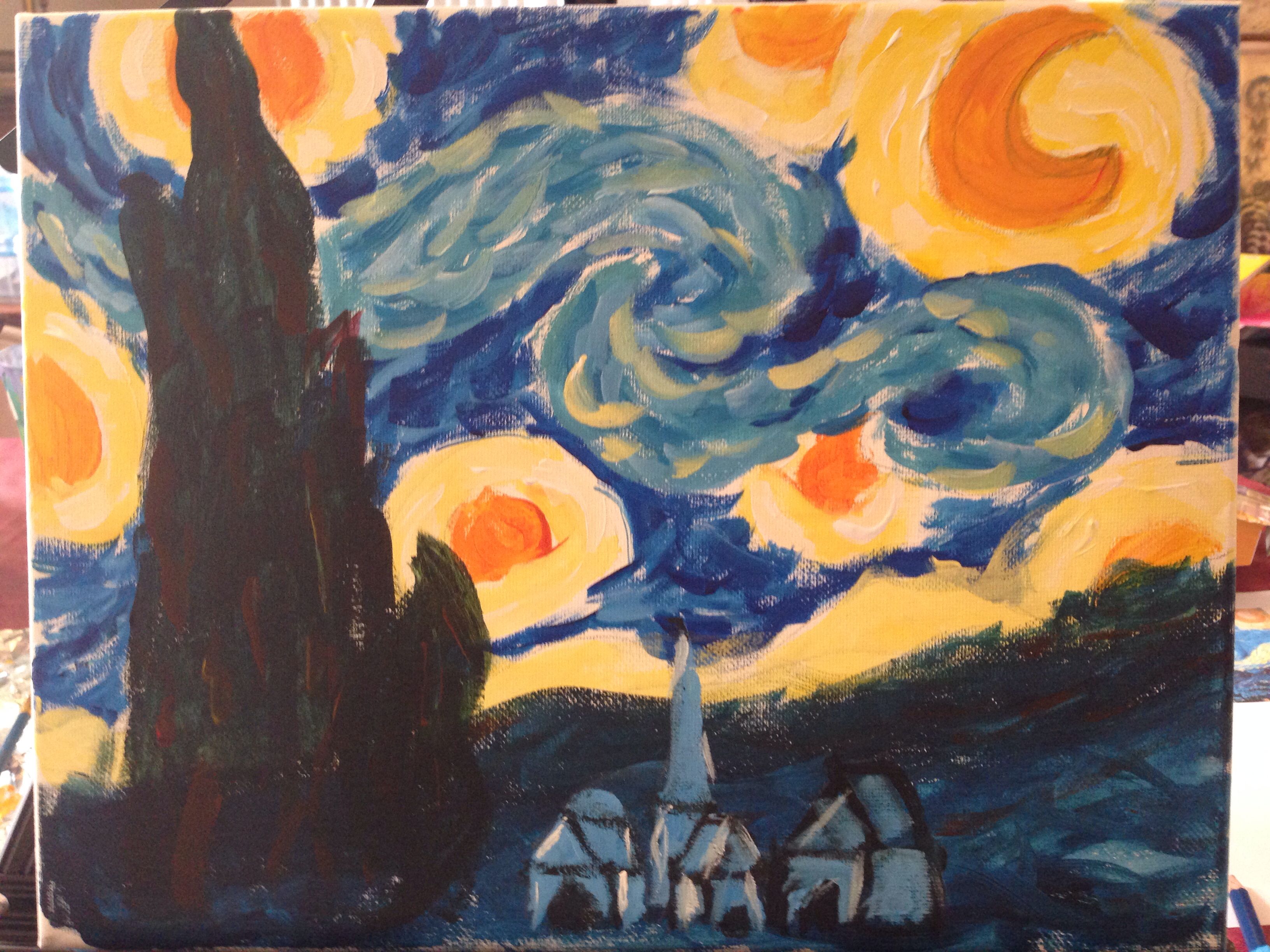 3264x2448 Starry Night By My 9 Year Old Student Kids Art Projects - Painting For 9 Year Olds