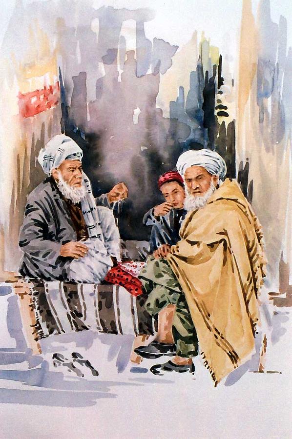 598x900 Rural Elderly Gathering Painting By Hafiz Ashna - Painting For Elderly