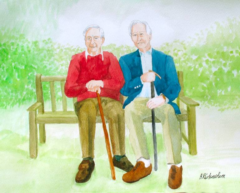 770x621 Saatchi Art Two Elderly Brothers Painting By Anthony Richardson - Painting For Elderly