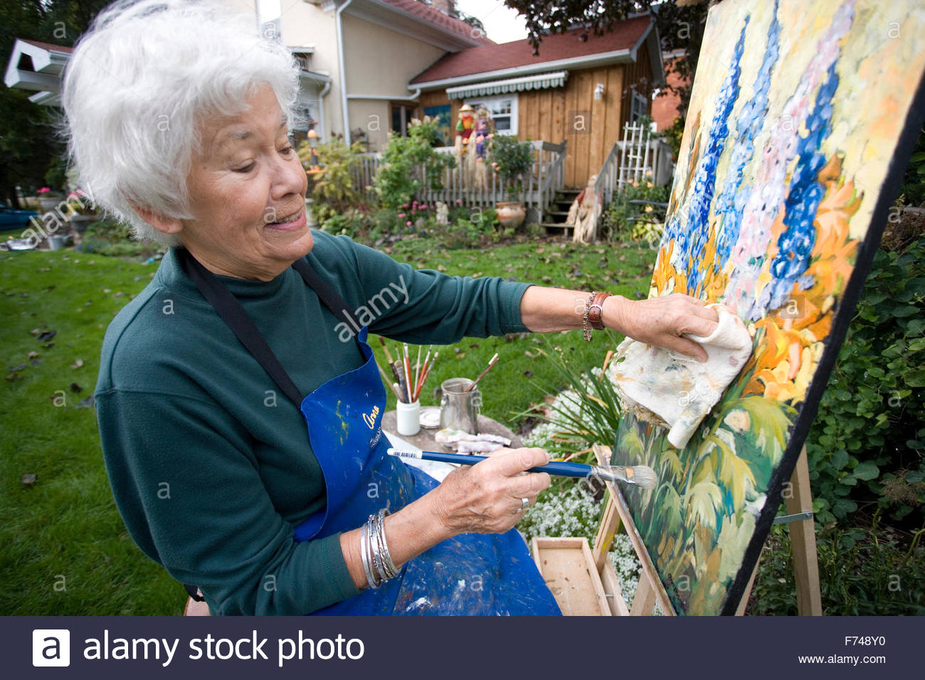 1300x956 Elderly Artist Painting In Garden Stock Photo 90449268 - Painting For Elderly