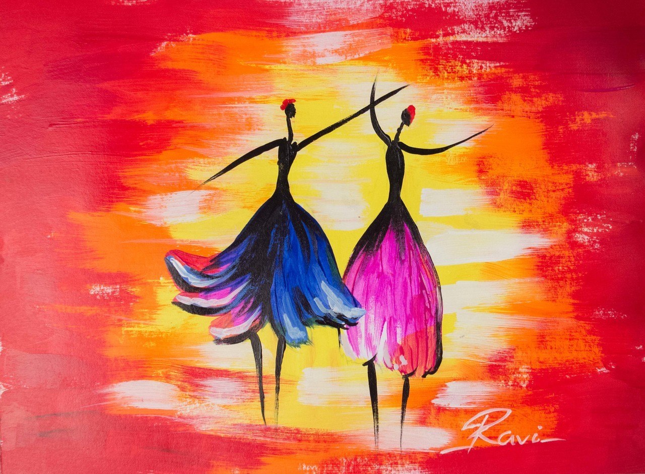 1280x941 Buy Two Dancing Girls In A Festival Handmade Painting By Ravi - Painting For Girls Online