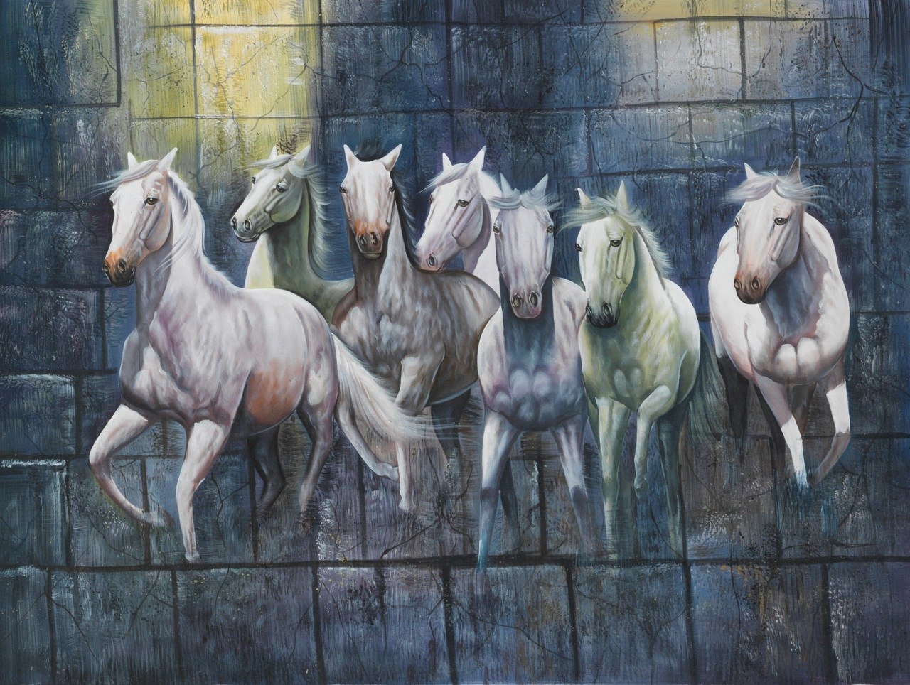 1280x964 Buy 7 Horses Running Handmade Painting By Community Artists Group - Painting For Horses