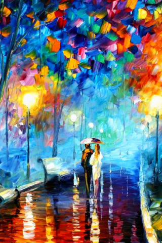 320x480 Romantic Couple Walking Painting Iphone 5 Wallpaper Hd - Painting For Iphone