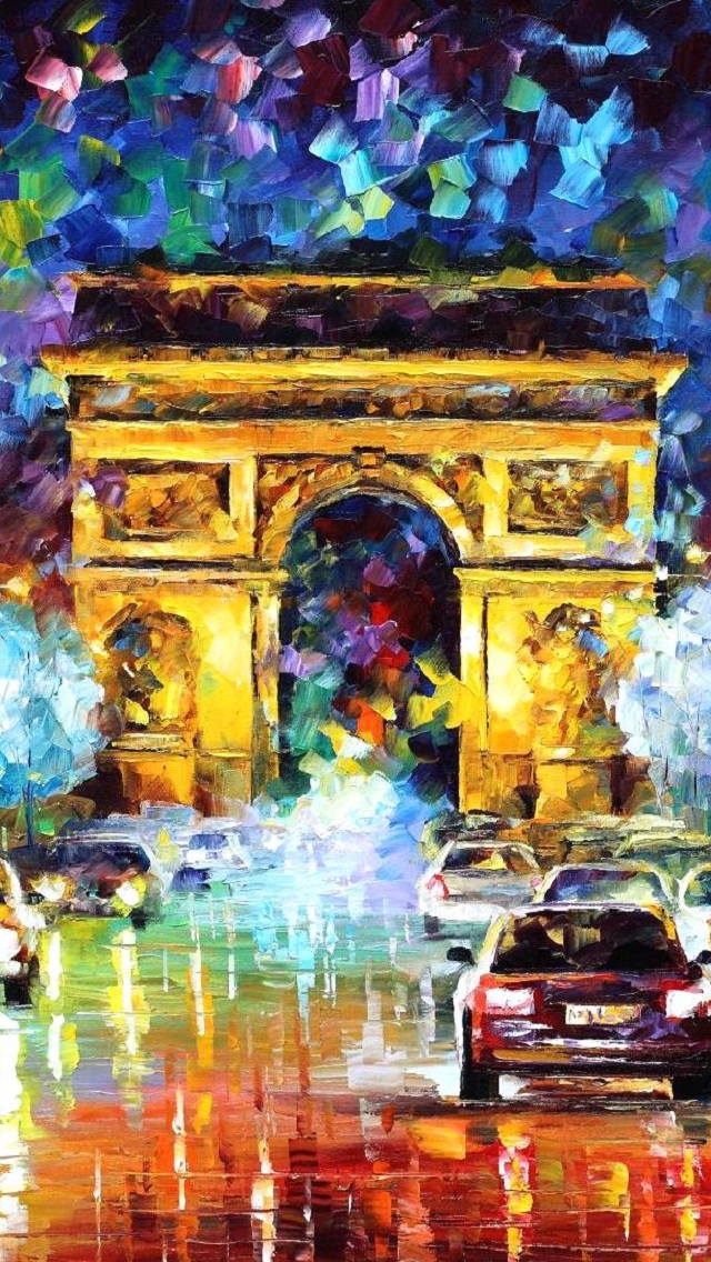 640x1136 Le Arc De Triomphe Oil Painting Iphone 5 Wallpaper Hd - Painting For Iphone