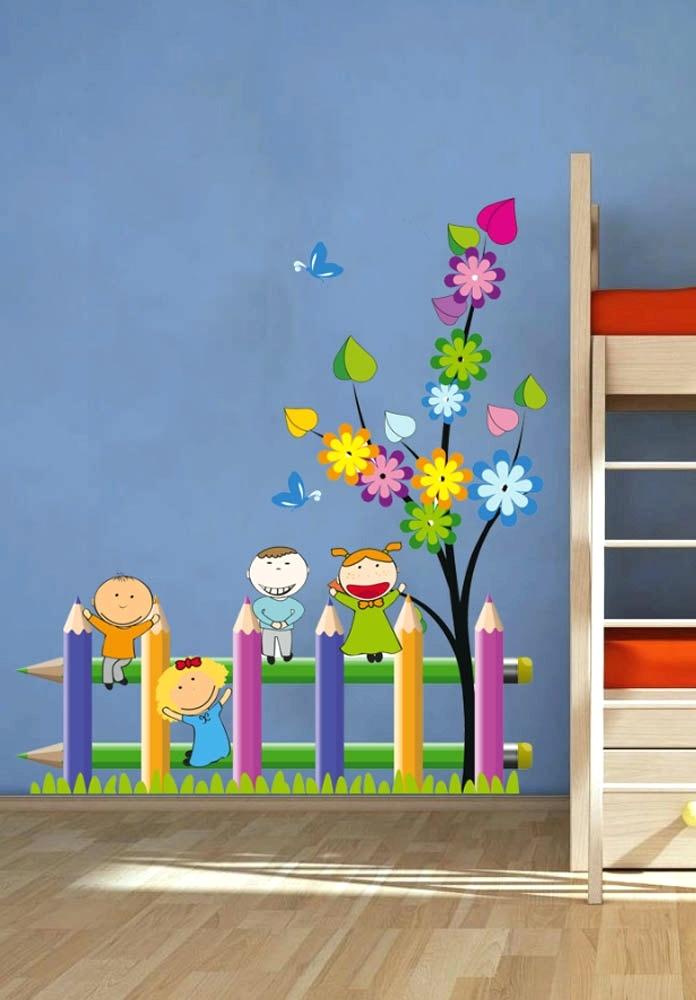 696x1000 Kids School Fence Playing Nature Children Full Color Wall Wall - Painting For Kids Pdf