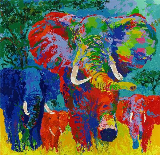 520x504 Leroy Neiman Elephant Charge Painting - Painting For Sell