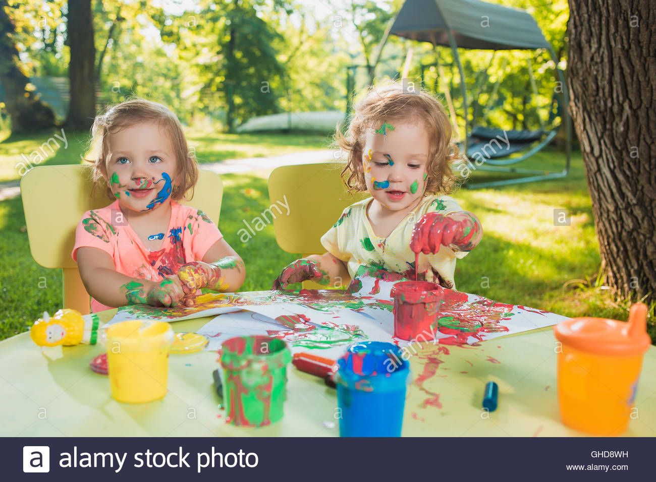 1300x956 Two Year Old Girls Painting With Poster Paintings Together Against - Painting For Two Year Olds