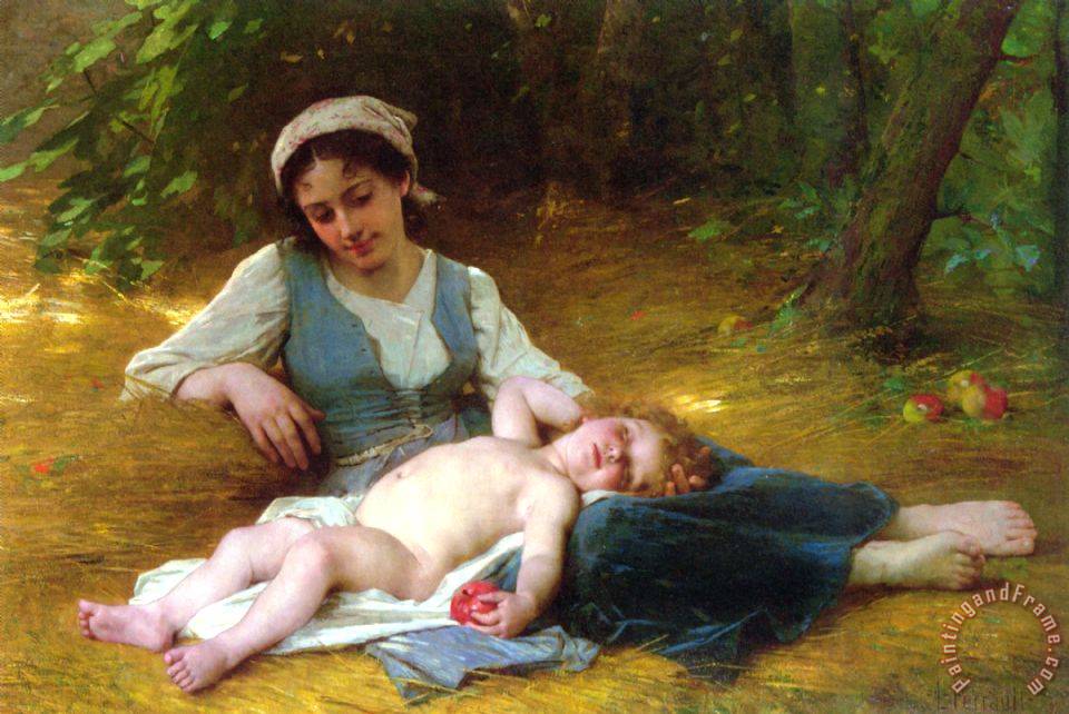 960x642 Leon Bazile Perrault Young Mother And Sleeping Child Painting - Painting For Young Children