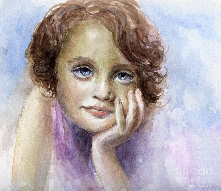 900x780 Young Girl Child Watercolor Portrait Painting By Svetlana Novikova - Painting For Young Children