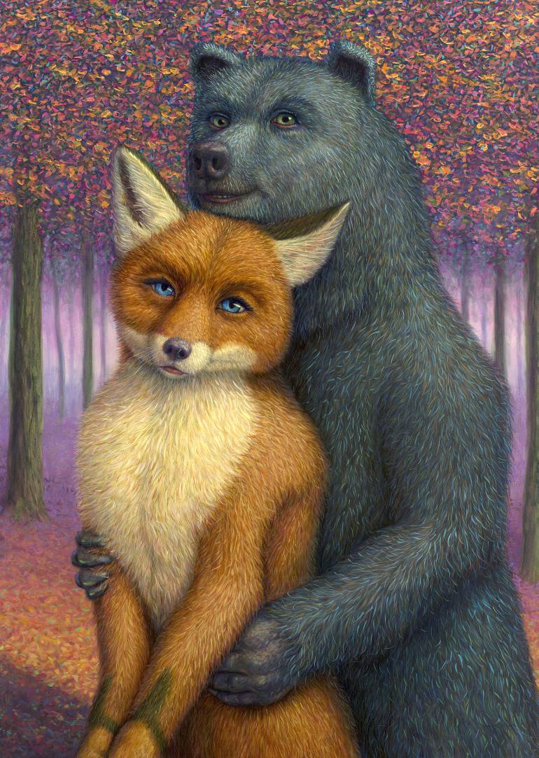 770x1083 Saatchi Art Fox And Bear Couple Painting By James W Johnson - Painting Fox