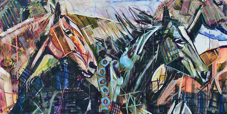 768x386 Horse Painting Running Sideways Abstract Animal Art For Sale - Painting Free