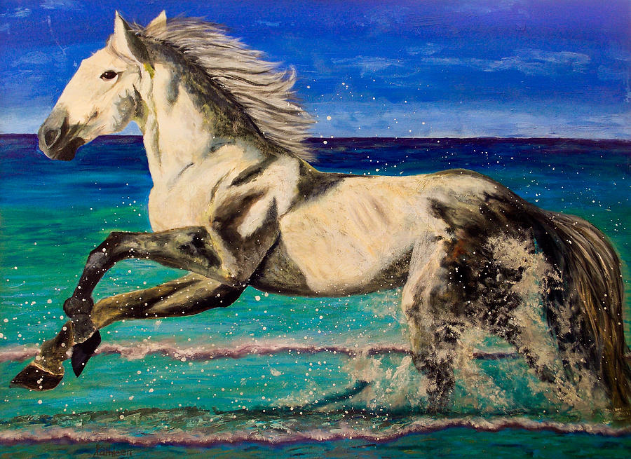 900x655 Freedom Horse Painting By Kathleen Bell - Painting Freedom Stallion