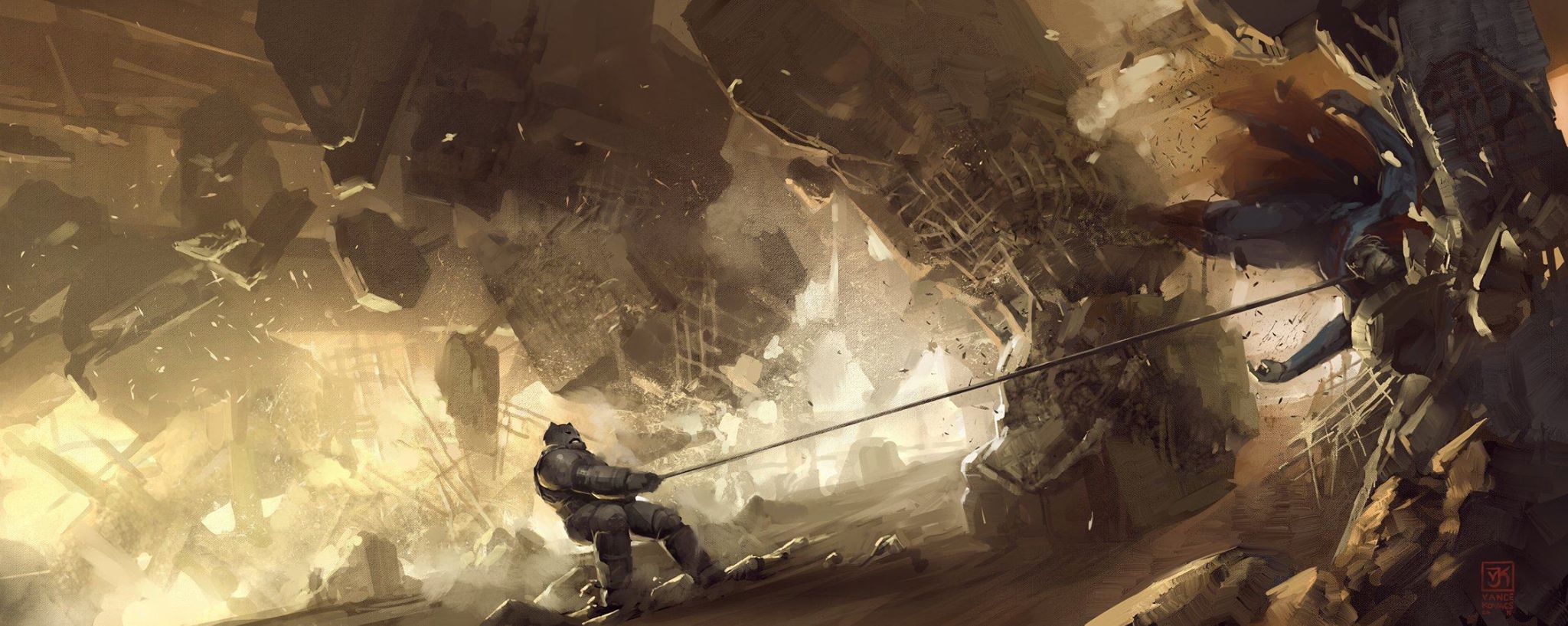 2048x817 Batman V Superman Dawn Of Justice Concept Art By Vance Kovacs - Painting From Batman V Superman