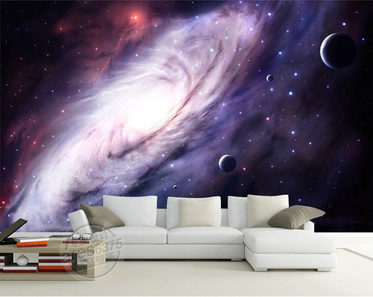 750x597 3d Purple Galaxy Wallpaper For Bedroom Charming Wall Mural Silk - Painting Galaxy On Wall