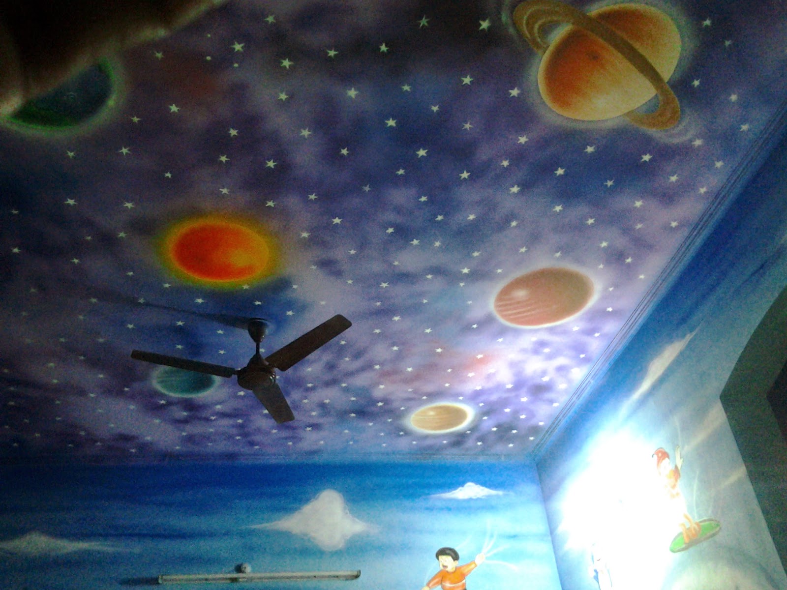 1600x1200 Play School Wall Painting 3d Wall Painting Cartoon Painting - Painting Galaxy On Wall