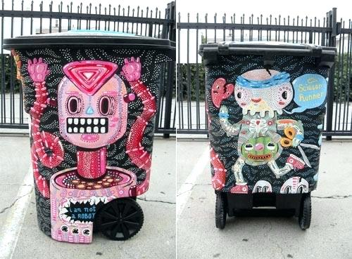 500x369 Painted Trash Cans Painted Trash Cans Paint Plastic Garbage Can - Painting Garbage Cans
